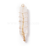 Natural Quartz Crystal Big Pendants, with Light Gold Tone Copper Wire Wrapped, Sword, 61~63x13.5~15x7.5~8mm, Hole: 3.5mm(PALLOY-JF01652-02)