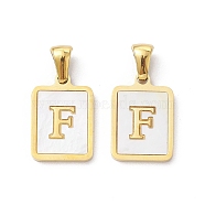 Ion Plating(IP) 304 Stainless Steel Pave Shell Pendants, Rectangle Charm, Real 18K Gold Plated, Letter F, 17.5x12x1.5mm, Hole: 3x5mm(STAS-G327-01G-F)