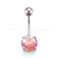 Piercing Jewelry, Brass Navel Ring, Belly Rings, with Acrylic & Stainless Steel Bar, Coral, 23x8mm, Bar: 15 Gauge(1.5mm), Bar Length: 3/8"(10mm)(AJEW-EE0006-97A-P)