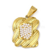 ABS Plastic Imitation Pearl Pendants, with Ion Plating(IP) 304 Stainless Steel Findings, Rectangle Charm, Golden, 19x15x3.5mm, Hole: 2.5x6mm(STAS-H224-02G)