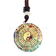 Orgonite Chakra Natural & Synthetic Mixed Stone Pendant Necklaces, Nylon Thread Necklace for Women, Flat Round, Yin-yang, 25.59 inch(65cm)(PZ4674-10)