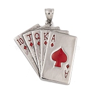 304 Stainless Steel Pendants, with Enamel, Playing Card Charm, Stainless Steel Color, Red, 42x41.5x4mm, Hole: 9x5mm(STAS-K283-22P-01)