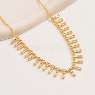 Golden Brass Rectangle Charms Bib Necklace for Women, Clear, 15.75 inch(40cm)(VR0432-1)