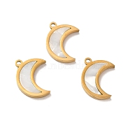 Ion Plating(IP) 304 Stainless Steel Pendants, Crescent Moon Charms, with Shell, Golden, 16x13x2mm, Hole: 1.4mm(STAS-A080-13G)