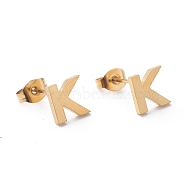 Ion Plating(IP) 304 Stainless Steel Stud Earrings, with Ear Nuts, Manual Polishing, Greek Alphabet, Letter.K, 7.5x7.5x1mm, Pin: 0.7mm(STAS-Z028-A-16G)