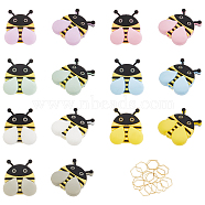 Bees Silicone Knitting Needle Point Protectors, Knitting Needle Stoppers with Brass Stitch Marker Rings, Mixed Color, Ring: 11x10x1mm, Inner Diameter: 9x9mm, 16pcs, Bees: 30x28x8mm, Hole: 2mm, 14pcs(FIND-BC0005-33)