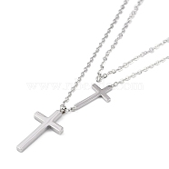 Non-Tarnish 304 Stainless Steel Cable Chain Religion Cross Pendant Necklaces for Women, Stainless Steel Color, 16.14 inch(41cm)(NJEW-K276-05B-P)