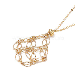 Brass Chains Macrame Pouch Empty Stone Holder for Pendant Necklaces Making, with 304 Stainless Steel Cable Chains & Clasp, Golden, 23.23 inch(59cm)(NJEW-JN04475-03)