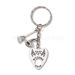 Halloween Alloy Keychains, with Iron Split Key Rings, Heart, Antique Silver & Platinum, 7.7cm(KEYC-JKC00766)