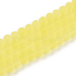 Transparent Glass Beads Strands, Faceted, Frosted, Rondelle, Yellow, 8mm, Hole: 1mm, about 64~65pcs/strand, 40~41cm(X-EGLA-A044-T8mm-MD29)