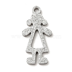 304 Stainless Steel Textured Pendants, Girl, Stainless Steel Color, 14.5x7x1mm, Hole: 1.2mm(STAS-J040-06B-P)