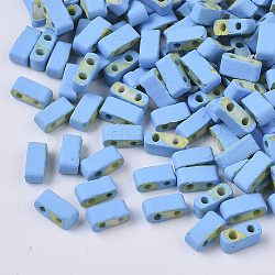 2-Hole Glass Seed Beads, Rubberized Style, Rectangle, Light Sky Blue, 4.5~5.5x2x2~2.5mm, Hole: 0.5~0.8mm(SEED-S023-31B-03)