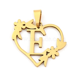 Ion Plating(IP) 201 Stainless Steel Pendants, Heart with Letter Charms, Golden, Letter E, 23x25x1.5mm, Hole: 7.5x3.5mm(STAS-N103-183G-E)