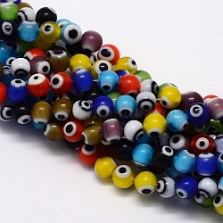 Handmade Evil Eye Lampwork Round Bead Strands, Mixed Color, 6mm, Hole: 1mm, about 65pcs/strand, 14.17 inch(LAMP-L055-6mm-12)