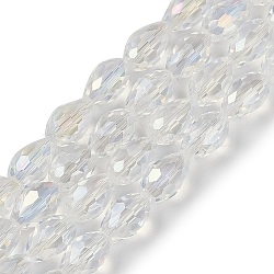 Transparent Electroplate Glass Beads Strands, AB Color Plated, Faceted, Teardrop, Clear, 11.5x8mm, Hole: 1.2mm, about 55~57pcs/strand, 25.59''(65cm)(EGLA-N013-T8mm-B01)