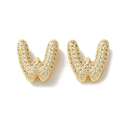 Rack Plating Brass Micro Pave Cubic Zirconia Slide Charms, Long-Lasting Plated, Lead Free & Cadmium Free, Real 18K Gold Plated, Letter, Letter W, 14x13x4.7mm, Hole: 10.7x1.6mm(KK-C084-34G-W)