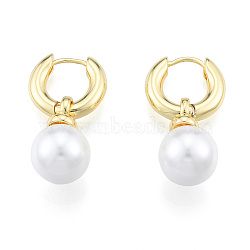 ABS Plastic Pearl Dangle Hoop Earrings, Brass Jewelry for Women, Nickel Free, Real 18K Gold Plated, 29x16x3.5mm, Pin: 1mm(X-EJEW-N011-106LG)
