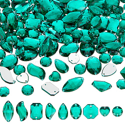 Elite 140Pcs 9 Style Teardrop/Octagon/Oval Sew on Rhinestone, Taiwan Acrylic Rhinestone, Two Holes, Garments Accessories, Faceted, Sea Green, 10~21x9.5~13x3~5mm, Hole: 1mm(ACRT-PH0001-14B)