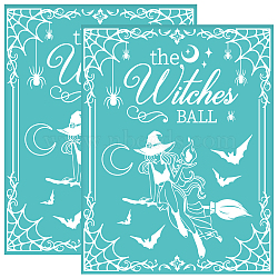 Self-Adhesive Silk Screen Printing Stencil, for Painting on Wood, DIY Decoration T-Shirt Fabric, Turquoise, Witch, 280x220mm(DIY-WH0338-318)