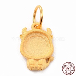 925 Sterling Silver Pendant Cabochon Settings, Chinese Zodiac Sign, Cattle, 14.5x9x2.1mm, Inner Diameter: 3.5mm Hole: 5x0.6mm(STER-I020-01B-G)