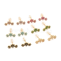 Brass Micro Pave Cubic Zirconia Stud Earrings, Real 18K Gold Plated, Flower, Mixed Color, 6.5x12.5mm, Pin: 1mm(EJEW-F273-15-G)