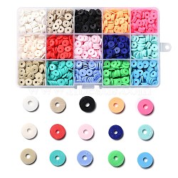 150G 15 Colors Handmade Polymer Clay Beads, Heishi Beads, for DIY Jewelry Crafts Supplies, Disc/Flat Round, Mixed Color, 8x1mm, Hole: 2mm, 10g/color(CLAY-JP0001-12-8mm)
