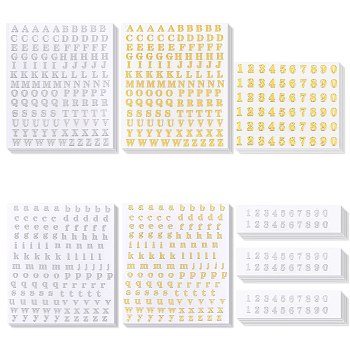 CHGCRAFT 24 Sheets 3 Style Cupronickel Stickers, Metal Decals, Latter A~Z & Number 0~9, Mixed Color, 8.7x7.4x0.03cm