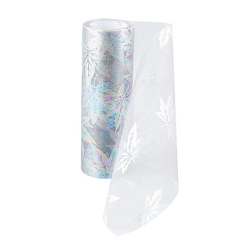Autumn Theme Maple Leaf Pattern Organza Ribbon, Tulle Fabric Roll, for Wedding Party Decorat & Crafts, Gray, 15cm, about 10yards/roll(9.144m/roll)