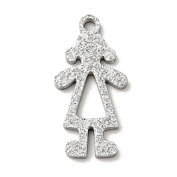 304 Stainless Steel Textured Pendants, Girl, Stainless Steel Color, 14.5x7x1mm, Hole: 1.2mm