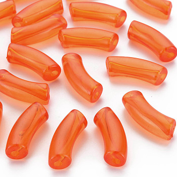 Transparent Acrylic Beads, Curved Tube, Dark Orange, 36x13.5x11.5mm, Hole: 4mm, about 148pcs/500g