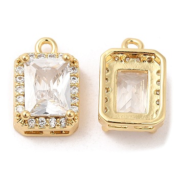 Brass and Clear Cubic Zirconia Pendants, Rectangle, Real 18K Gold Plated, 13x8.5x5.5mm, Hole: 1.2mm