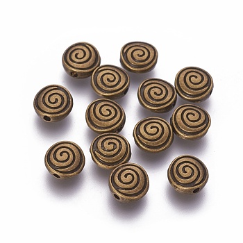 Tibetan Style Alloy Flat Round Carved Vortex Beads, Cadmium Free & Nickel Free & Lead Free, Antique Bronze, 8x4mm, Hole: 1.5mm, about 1250pcs/1000g