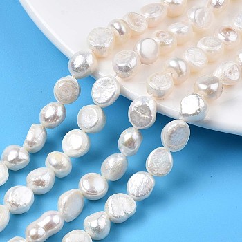 Natural Cultured Freshwater Pearl Beads Strands, Two Sides Polished, Seashell Color, 8~9.5x8~9.5x6.5~7.5mm, Hole: 0.7mm, about 37~38pcs/strand, 13.90 inch~14.09 inch(35.3~35.8cm)