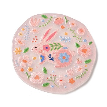 Printed Acrylic Pendants, Flat Round Flower Charm, Rabbit, 36.5x26.5x2.5mm, Hole: 1.6mm