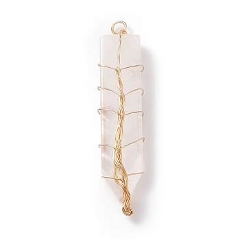 Natural Quartz Crystal Big Pendants, with Light Gold Tone Copper Wire Wrapped, Sword, 61~63x13.5~15x7.5~8mm, Hole: 3.5mm