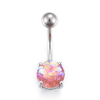 Piercing Jewelry, Brass Navel Ring, Belly Rings, with Acrylic & Stainless Steel Bar, Coral, 23x8mm, Bar: 15 Gauge(1.5mm), Bar Length: 3/8"(10mm)