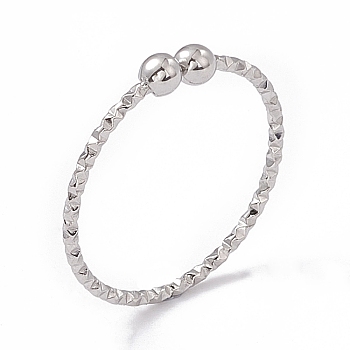 304 Stainless Steel Round Ball Open Cuff Ring for Women, Stainless Steel Color, US Size 7 1/4(17.5mm)