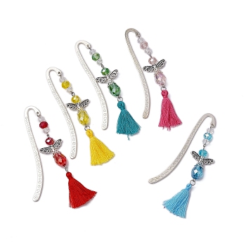 Tibetan Style Alloy Hook Bookmarks, Glass Angel and Tassel Bookmarks, Mixed Color, 165mm