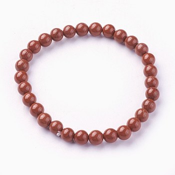 Natural Red Jasper Beads Stretch Bracelets, Round, 1-7/8 inch~2-1/8 inch(4.9~5.3cm), Beads: 6~7mm