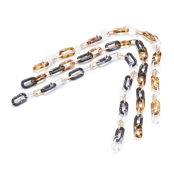Handmade Acrylic Cable Chain Sets, with Golden Aluminum Linking Ring, Mixed Color, Links: 20x11x3mm and 15x7x2mm, 39.37 inch(1m)/strand, 3 strands/set