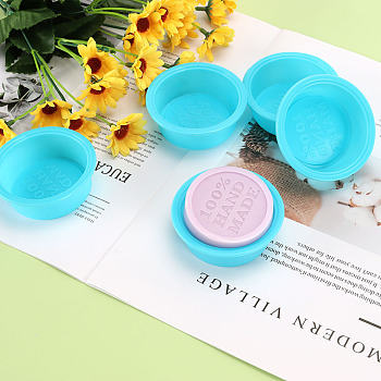 DIY Soap Making Food Grade Silicone Molds, Resin Casting Molds, Clay Craft Mold Tools, Flat Round with Word 100%HANDMADE, Cyan, 7.3x2cm