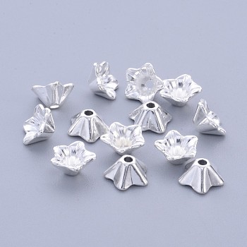 Tibetan Style Alloy Bead Caps, Lead Free and Cadmium Free, Flower, Silver Color Plated, 8.5x5mm, Hole: 1mm