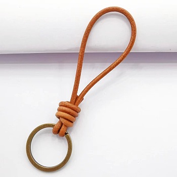 Leather Keychain, with Iron Ring, Chocolate, 132mm