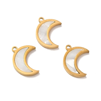 Ion Plating(IP) 304 Stainless Steel Pendants, Crescent Moon Charms, with Shell, Golden, 16x13x2mm, Hole: 1.4mm
