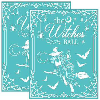 Self-Adhesive Silk Screen Printing Stencil, for Painting on Wood, DIY Decoration T-Shirt Fabric, Turquoise, Witch, 280x220mm