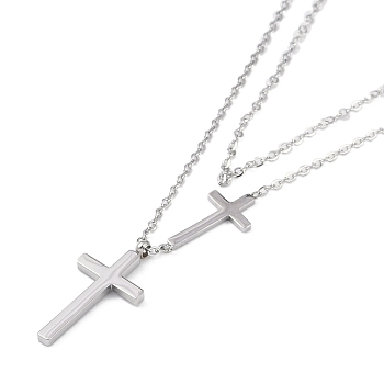 Non-Tarnish 304 Stainless Steel Cable Chain Religion Cross Pendant Necklaces for Women, Stainless Steel Color, 16.14 inch(41cm)