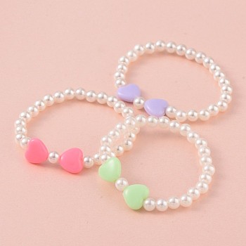Imitation Pearl Acrylic Beaded Stretch Kids Bracelets, with Opaque Acrylic Beads, Mixed Color, 43mm