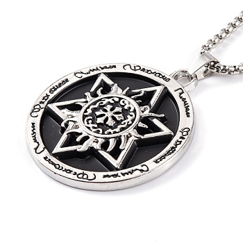 Titanium Steel Box Chain Necklaces, Alloy Star of David Hexagram Pendant Necklaces, Stainless Steel Color, 24.09 inch(61.2cm)
