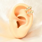 Brass ABS Plastic Pearl Cuff Earrings for Women, Rack Plating, Long-Lasting Plated, Cadmium Free & Lead Free, Real 18K Gold Plated, White, 14.5x4x14mm(PL-CBA43D6-01G)