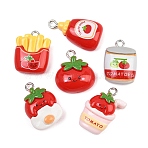 Tomato Theme Opaque Resin Pendants, Imitation Foods, Mixed Shapes Charm, with Platinum Tone Iron Loops, Mixed Color, 20~25x13.5~17.5x7.5~8mm, Hole: 2x2.5mm(RE-CBA0E2-01)